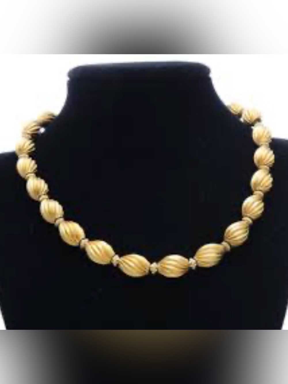 Vintage Signed Monet Gold-Tone Textured Melon Bead Statement Necklace 24”